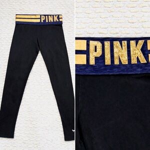 Victoria's Secret PINK Rare 2014 Foldover Yoga Leggings Gold Foil Bling Logo Lg